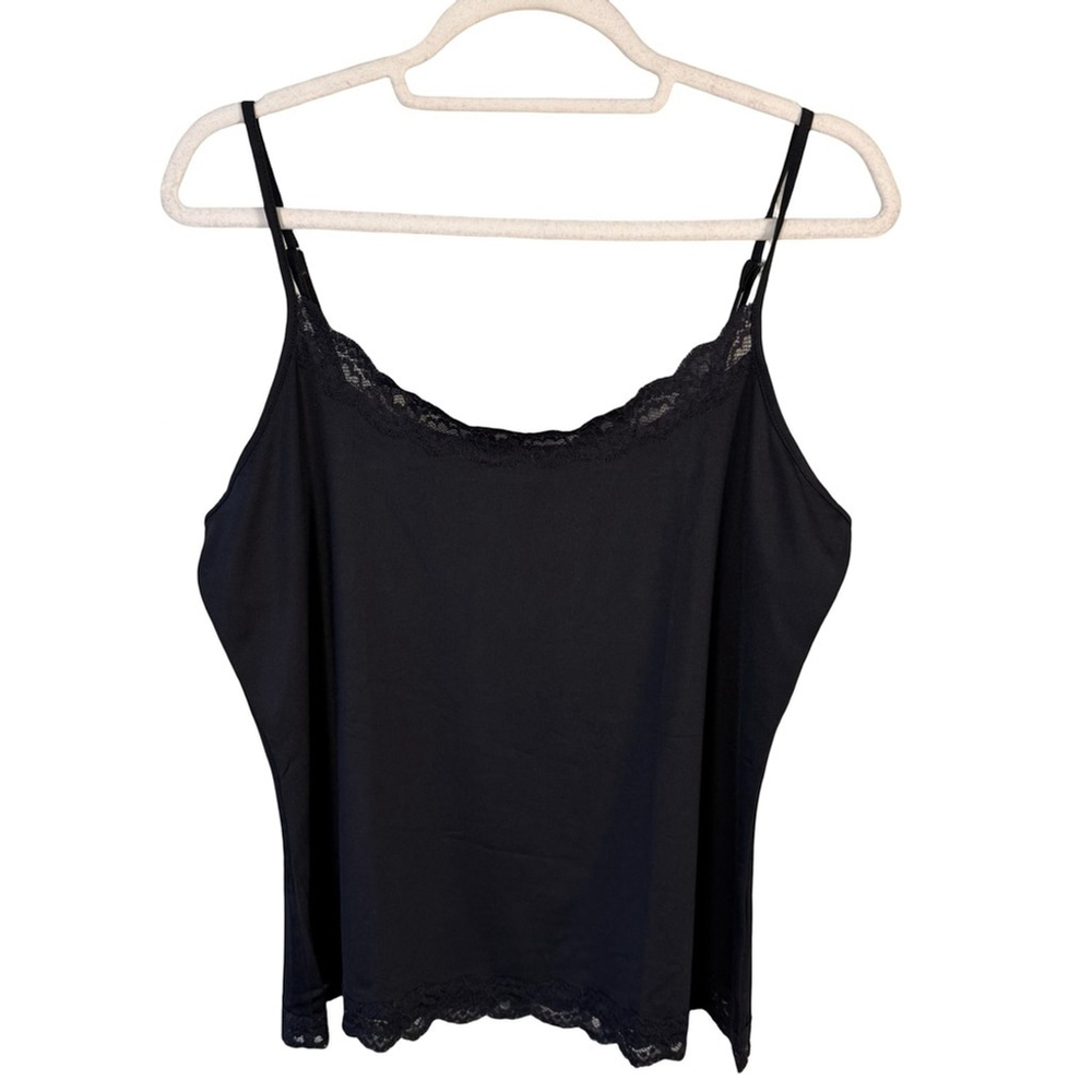 Classic Minimalist Black Lace Trim Cami Top Size M Adjustable Straps Lightweight